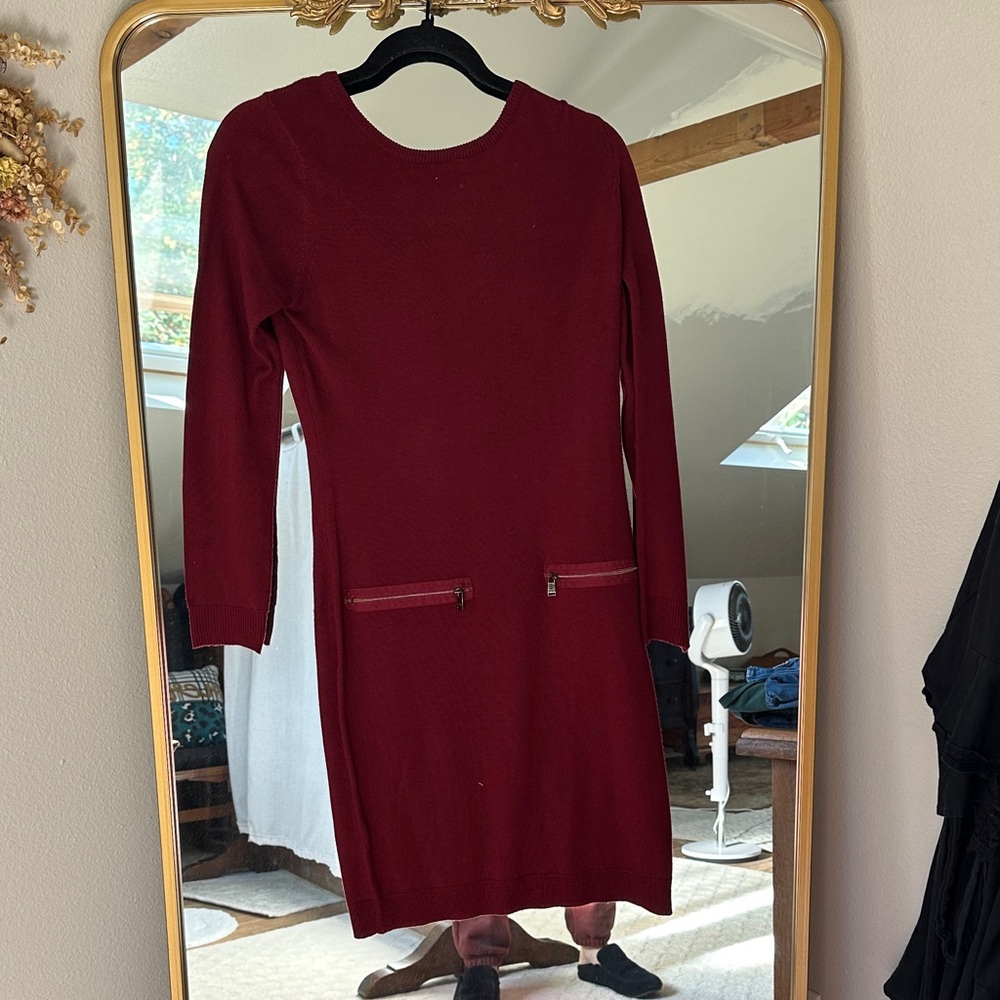 Andrew Marc Burgundy Long Sleeve Dress
